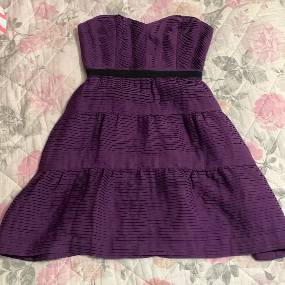 BCBGMAXAZRIA Off the shoulder mini skater dress. Purple, size 0